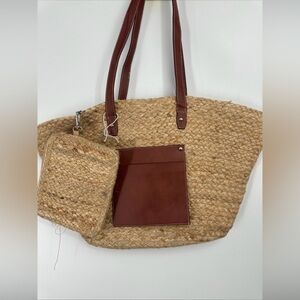 Haute Hippie Raffia Extra Large Tote with Pouch NWOT